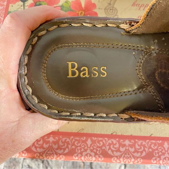 Bass Distressed Leather Clogs Mules Size 8 Buckle Detail Slip On's Wedge Heel - Picture 7 of 8